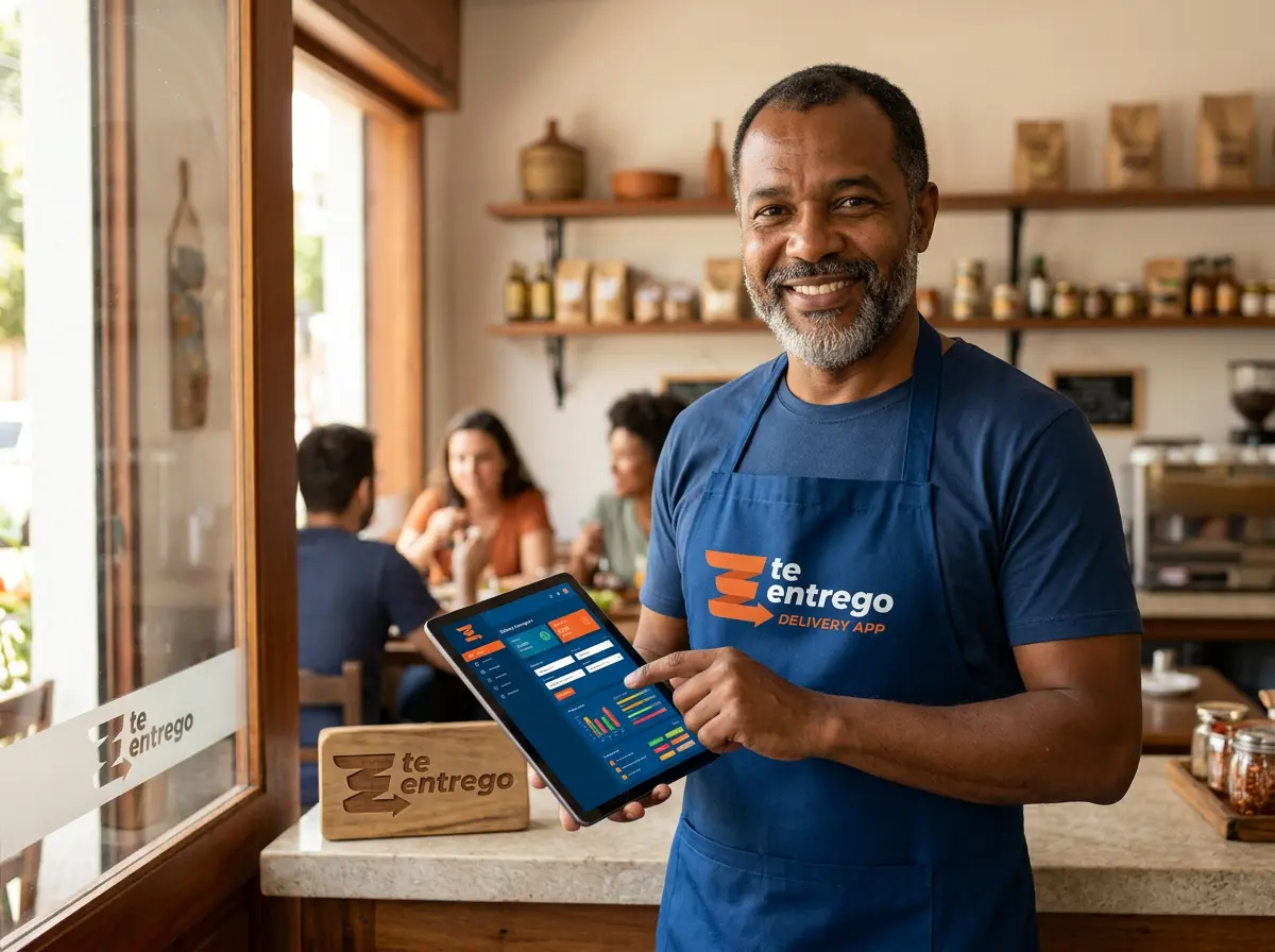 Comerciante usando o painel da Te Entrego em um tablet